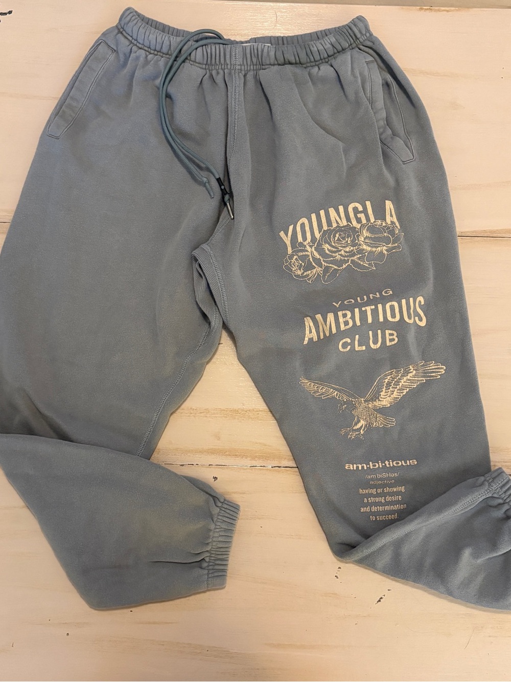 YoungLA Slate Blue Graphic Joggers with Cream Print